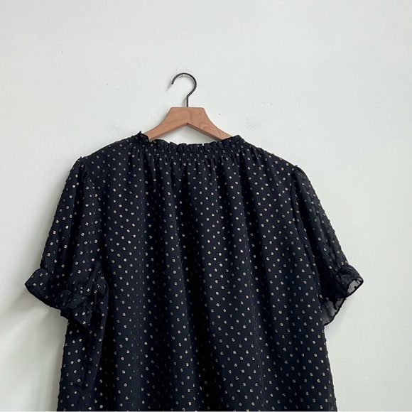 J Crew Womens Ruffleneck top with foil clip dot Black Gold XXL Polkadot Preppy - Picture 9 of 10